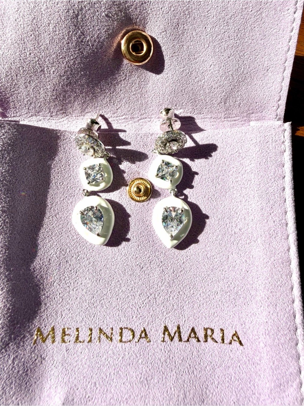 Rare Melinda Maria Cloud 9 Crystal Drop Earrings with Pear and Round Stones